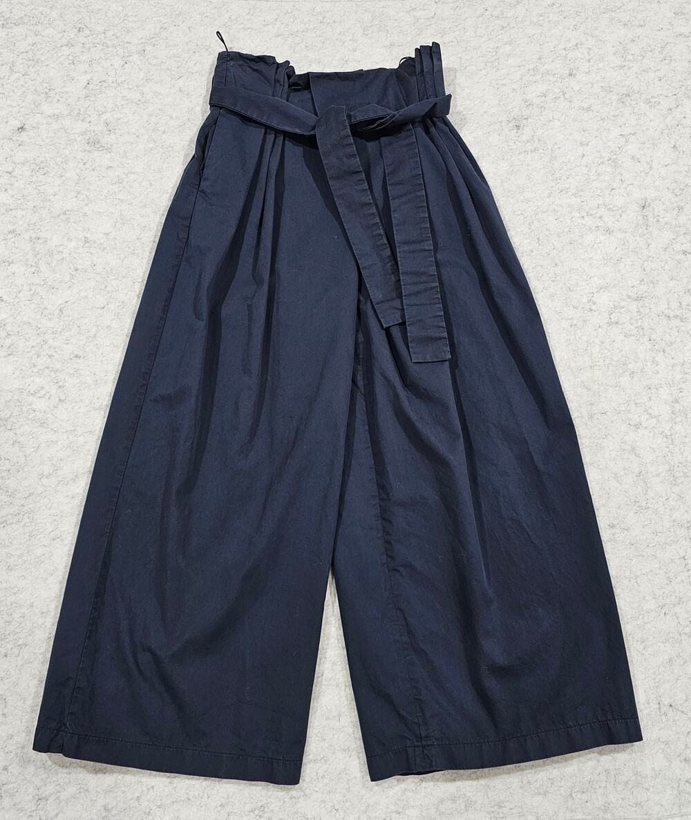 Exquise Paperbag Waist Wide Leg Cropped Tie Belt Pants Navy Blue Sz XS